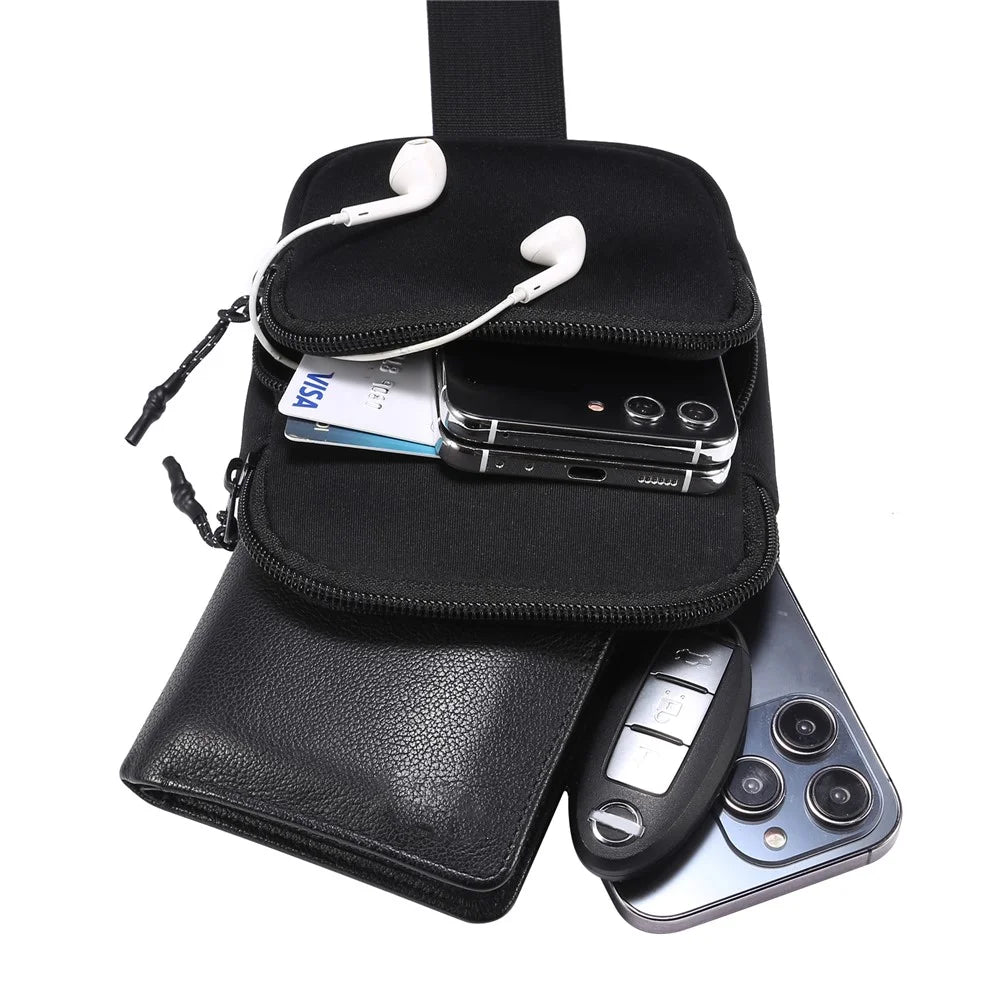 Portable Cell Phone Crossbody Bag for 5.5 / 6.5 / 6.9 / 7.2 inch Lightweight Mini Shoulder Bag for 5.5 / 6.5 / 6.9 / 7.2 inch Nylon Travel Sling Chest Bag for 5.5 / 6.5 / 6.9 / 7.2 inch - Black - 5