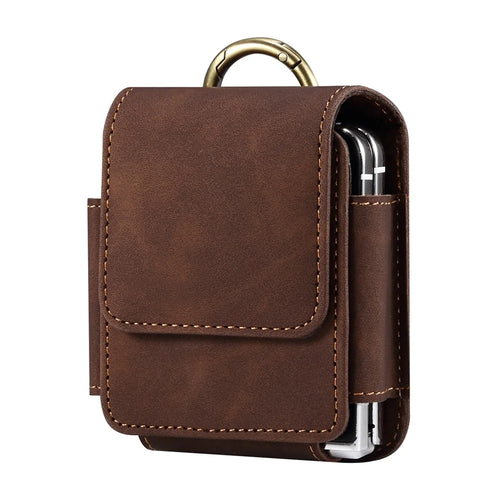 For Samsung Galaxy Z Flip7 5G / Flip6 5G / Flip5 5G / Huawei P50 Pocket / Oppo Find N2 Flip 5G Case Waist Pack Folding Phone Holster - Coffee - 1