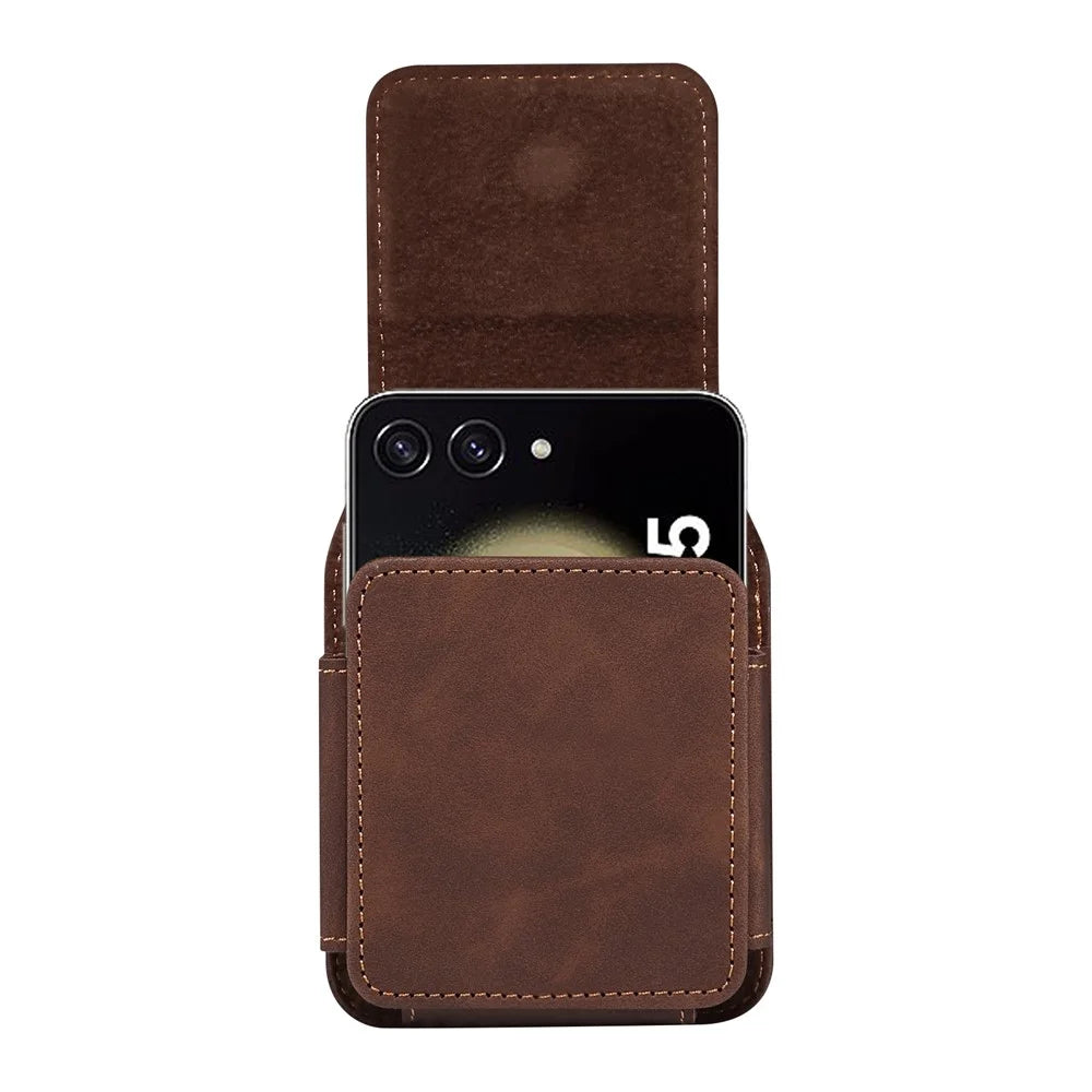 For Samsung Galaxy Z Flip7 5G / Flip6 5G / Flip5 5G / Huawei P50 Pocket / Oppo Find N2 Flip 5G Case Waist Pack Folding Phone Holster - Coffee - 3