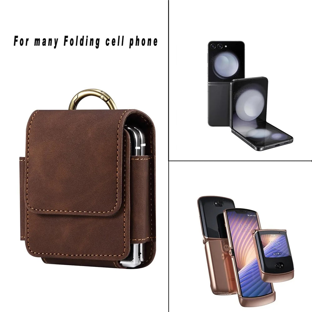 For Samsung Galaxy Z Flip7 5G / Flip6 5G / Flip5 5G / Huawei P50 Pocket / Oppo Find N2 Flip 5G Case Waist Pack Folding Phone Holster - Coffee - 4