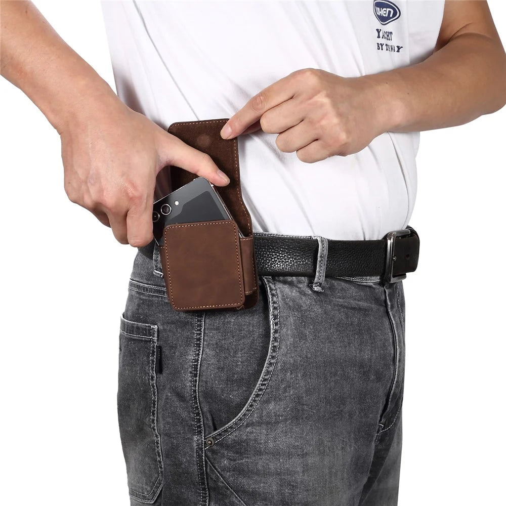 For Samsung Galaxy Z Flip7 5G / Flip6 5G / Flip5 5G / Huawei P50 Pocket / Oppo Find N2 Flip 5G Case Waist Pack Folding Phone Holster - Coffee - 6