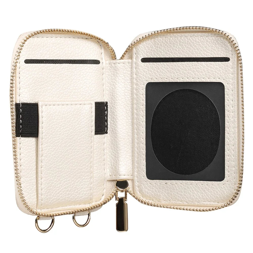 Litchi Texture PU Leather Zipper Cash Card Holder Purse Storage Bag with Mirror - White - 4