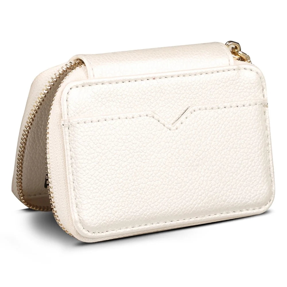 Litchi Texture PU Leather Zipper Cash Card Holder Purse Storage Bag with Mirror - White - 5