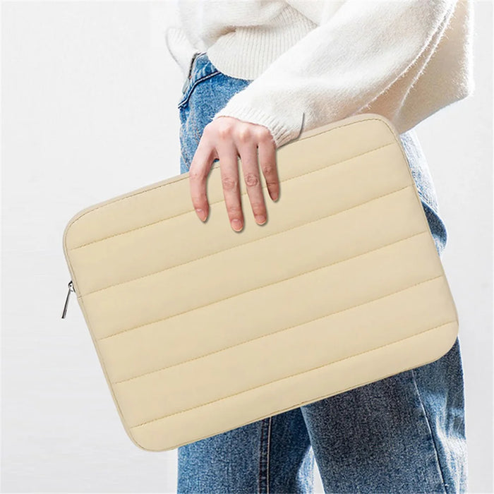 CL283 For 13-14 Inch Laptop Down Jacket Design Notebook Sleeve Portable Zipper Bag - Apricot - 3