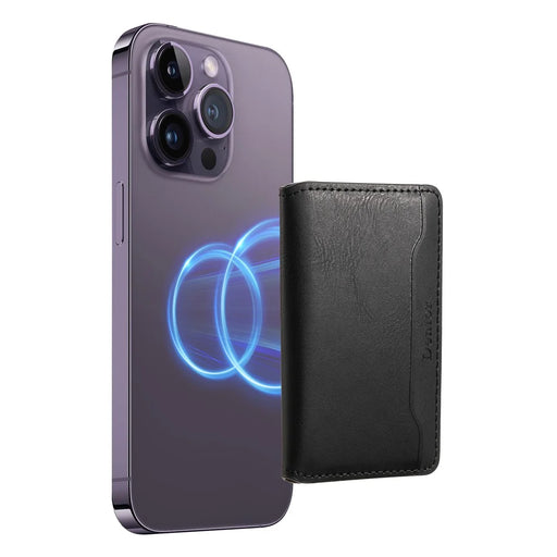 DENIOR Magnetic Card Case PU Leather Phone Card Holder Kickstand - Black - 2
