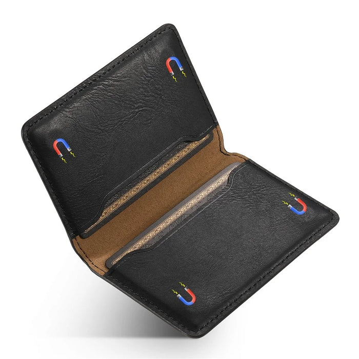 DENIOR Magnetic Card Case PU Leather Phone Card Holder Kickstand - Black - 3
