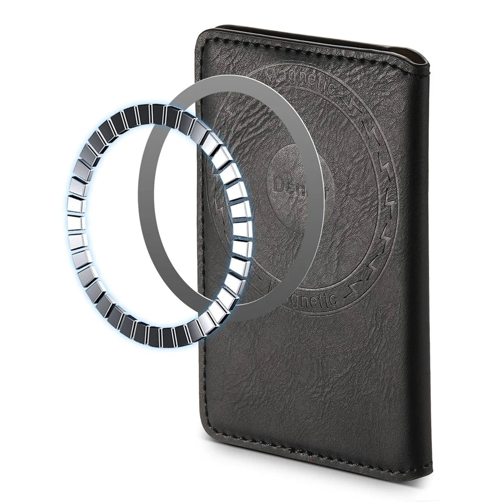 DENIOR Magnetic Card Case PU Leather Phone Card Holder Kickstand - Black - 4