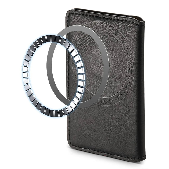 DENIOR Magnetic Card Case PU Leather Phone Card Holder Kickstand - Black - 4