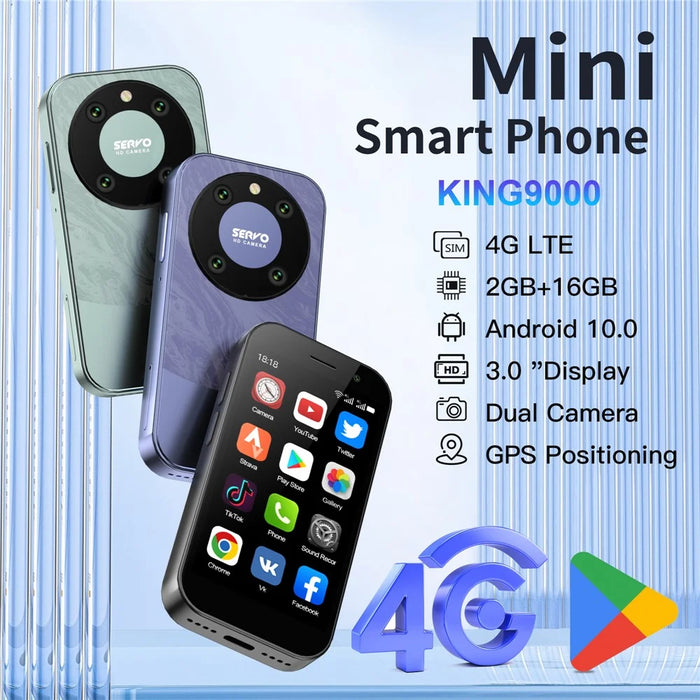 SERVO KING9000 Dual SIM Dual Standby Ultra Mini Phone 2+16GB 3-inch 4G Smart Phone - Black - 7