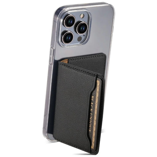 Calf Texture PU Leather Card Holder Phone Card Case Adhesive Cellphone Kickstand - Black - 1