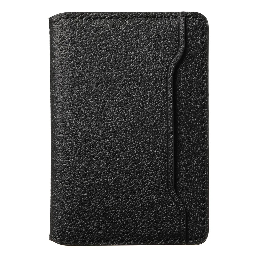 Calf Texture PU Leather Card Holder Phone Card Case Adhesive Cellphone Kickstand - Black - 2