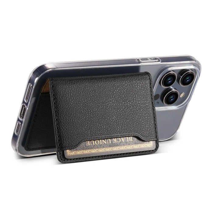 Calf Texture PU Leather Card Holder Phone Card Case Adhesive Cellphone Kickstand - Black - 3