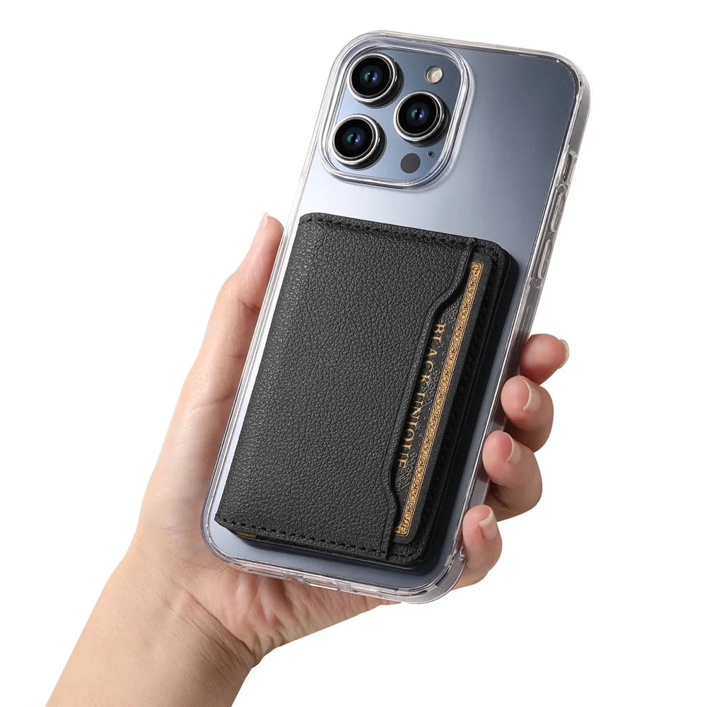 Calf Texture PU Leather Card Holder Phone Card Case Adhesive Cellphone Kickstand - Black - 4