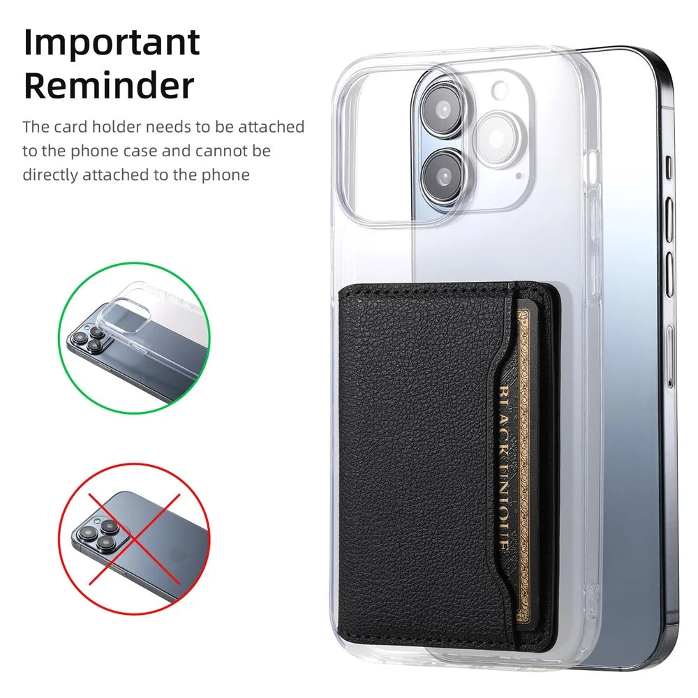 Calf Texture PU Leather Card Holder Phone Card Case Adhesive Cellphone Kickstand - Black - 6