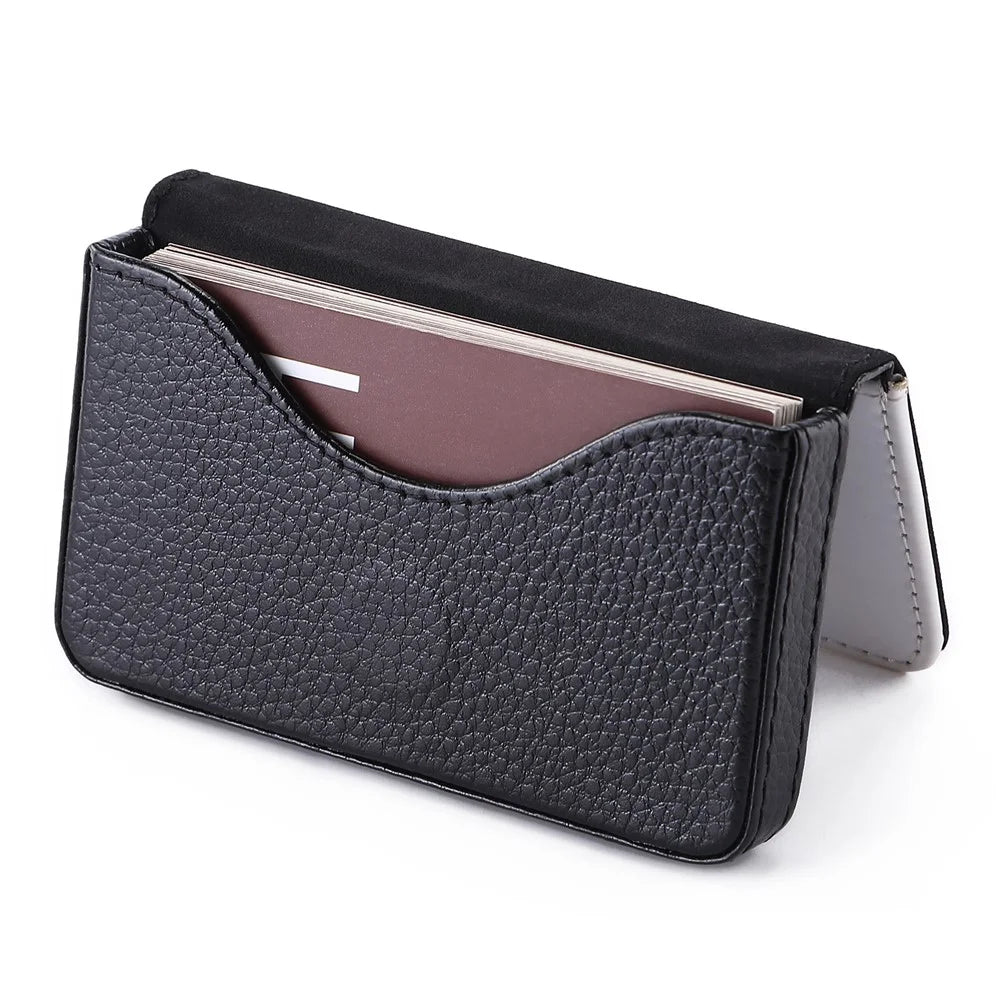Magnetic PU Leather Business Card Holder Portable Mini Card Storage Organizer Box - 3