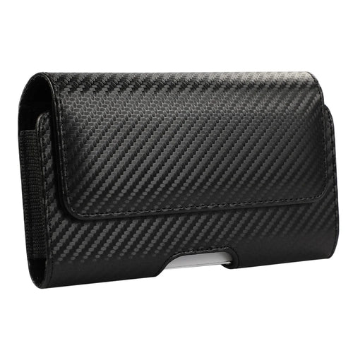 Horizontal Phone Pouch Fits 6.1 inch Phone Carbon Fiber Texture Leather Phone Holster Waist Bag - 1