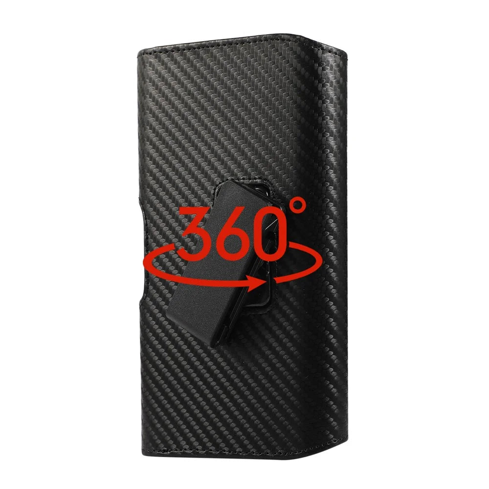 Horizontal Phone Pouch Fits 6.1 inch Phone Carbon Fiber Texture Leather Phone Holster Waist Bag - 6