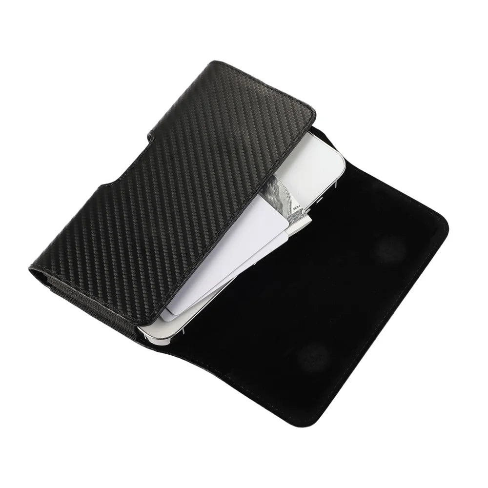 Horizontal Phone Pouch Fits 6.1 inch Phone Carbon Fiber Texture Leather Phone Holster Waist Bag - 7