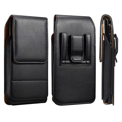 6.7-6.9 inch Phone Case Holster with Belt Clip PU Leather Phone Waist Bag (Vertical Type) for iPhone 17 Pro Max / 16 Pro Max / Samsung Galaxy S26 Ultra / S25 Ultra - Black - 1