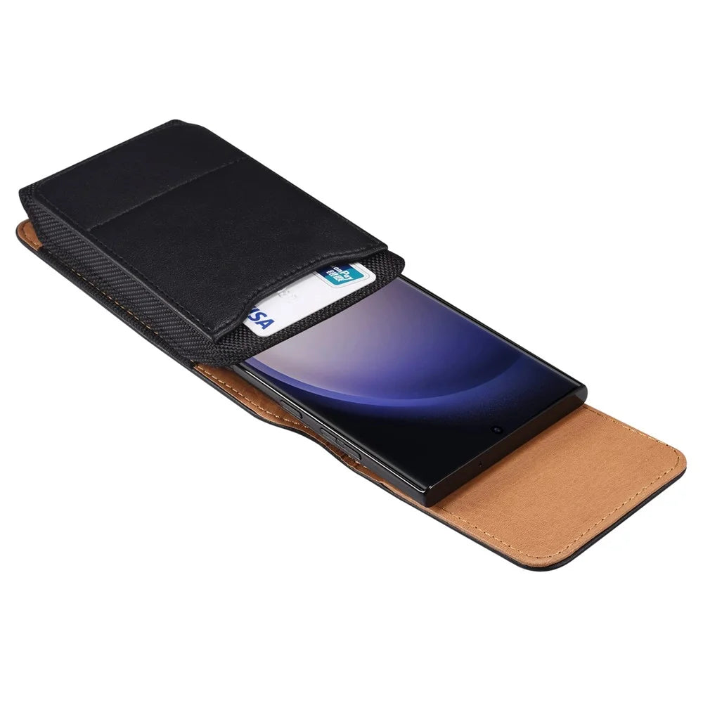 6.7-6.9 inch Phone Case Holster with Belt Clip PU Leather Phone Waist Bag (Vertical Type) for iPhone 17 Pro Max / 16 Pro Max / Samsung Galaxy S26 Ultra / S25 Ultra - Black - 2