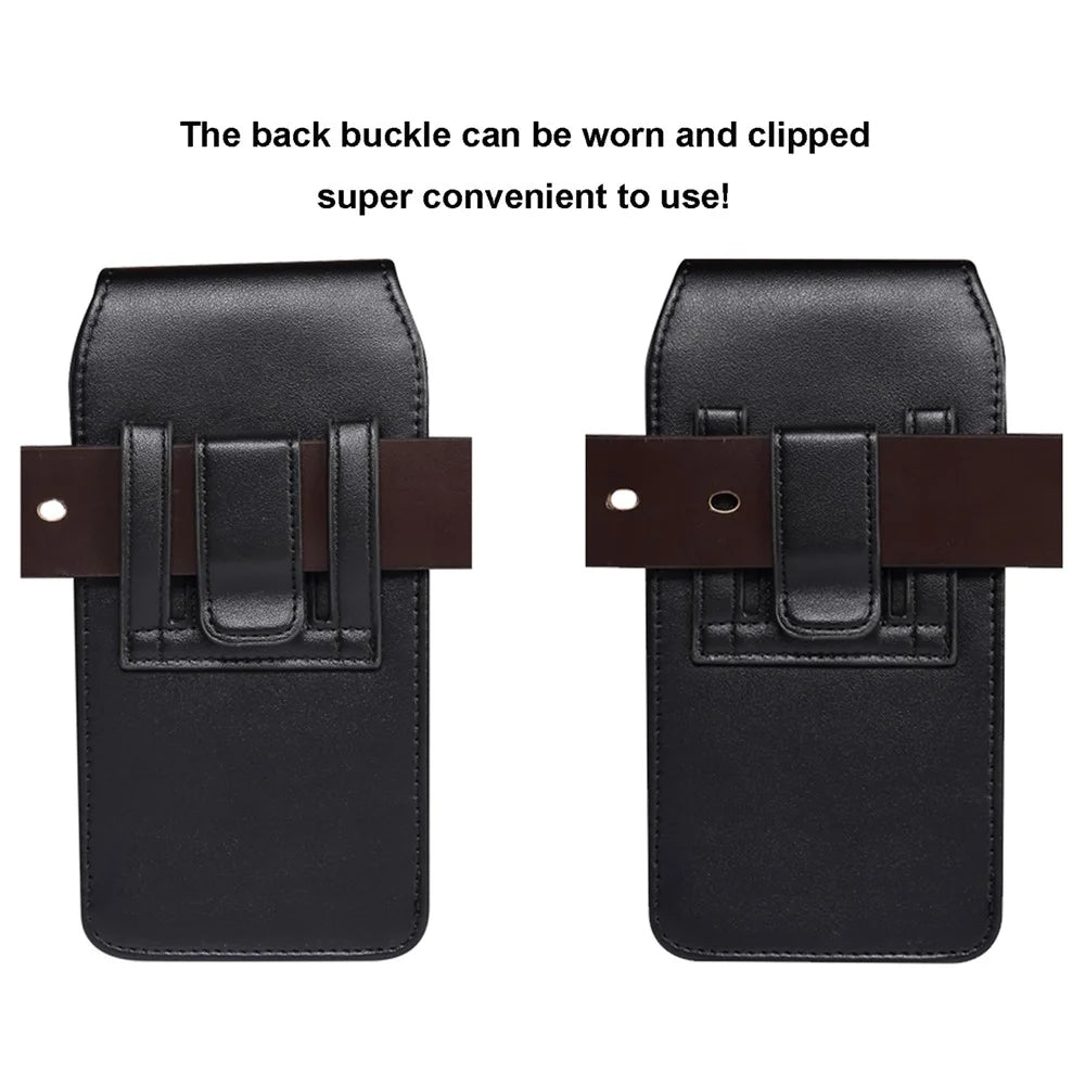6.7-6.9 inch Phone Case Holster with Belt Clip PU Leather Phone Waist Bag (Vertical Type) for iPhone 17 Pro Max / 16 Pro Max / Samsung Galaxy S26 Ultra / S25 Ultra - Black - 4