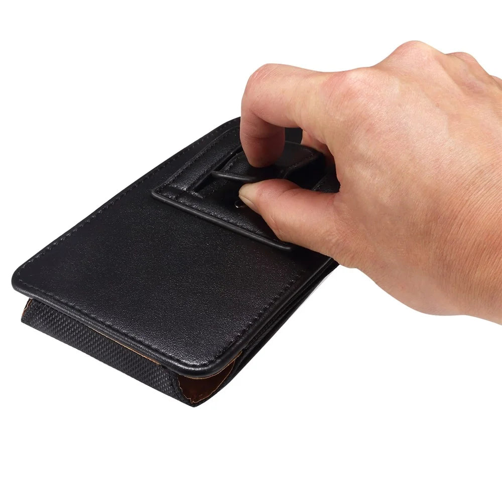 6.7-6.9 inch Phone Case Holster with Belt Clip PU Leather Phone Waist Bag (Vertical Type) for iPhone 17 Pro Max / 16 Pro Max / Samsung Galaxy S26 Ultra / S25 Ultra - Black - 7