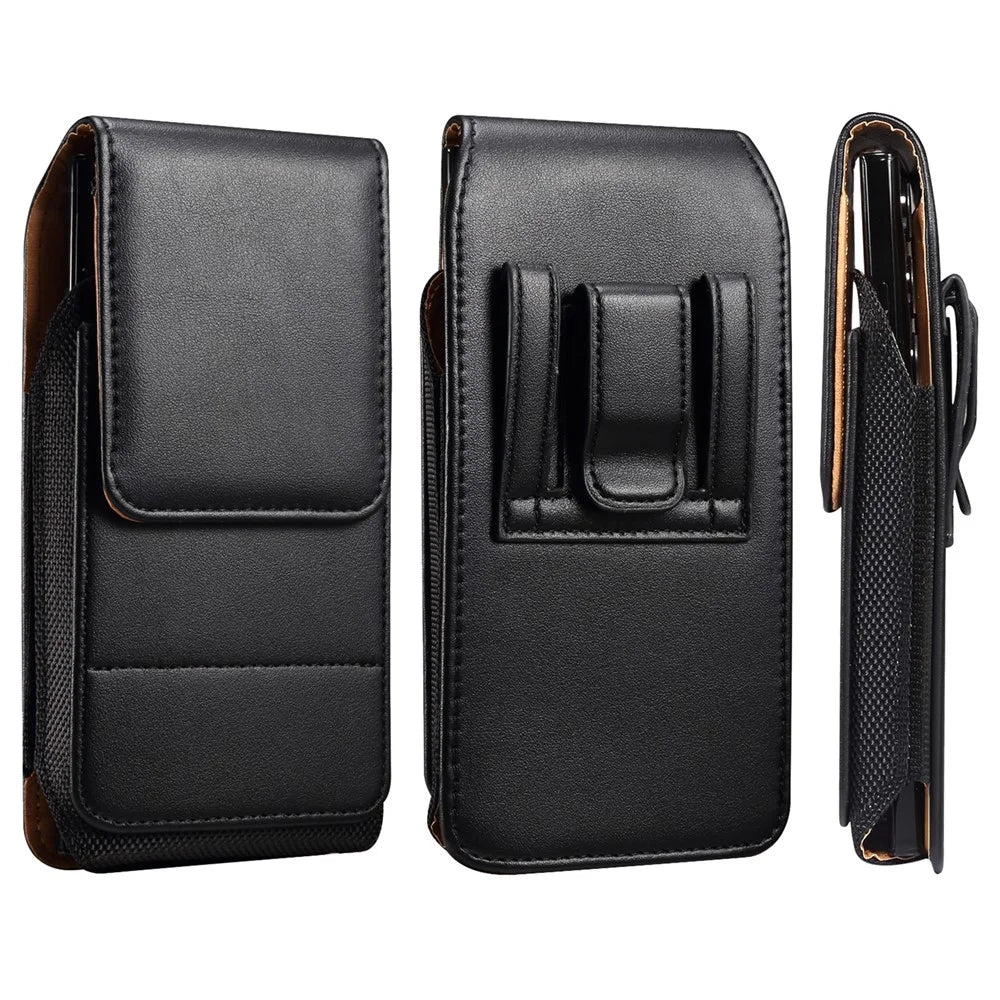7.2 inch Phone Holster PU Leather Card Slot Waist Belt Phone Bag (Vertical Type) - Black - 1