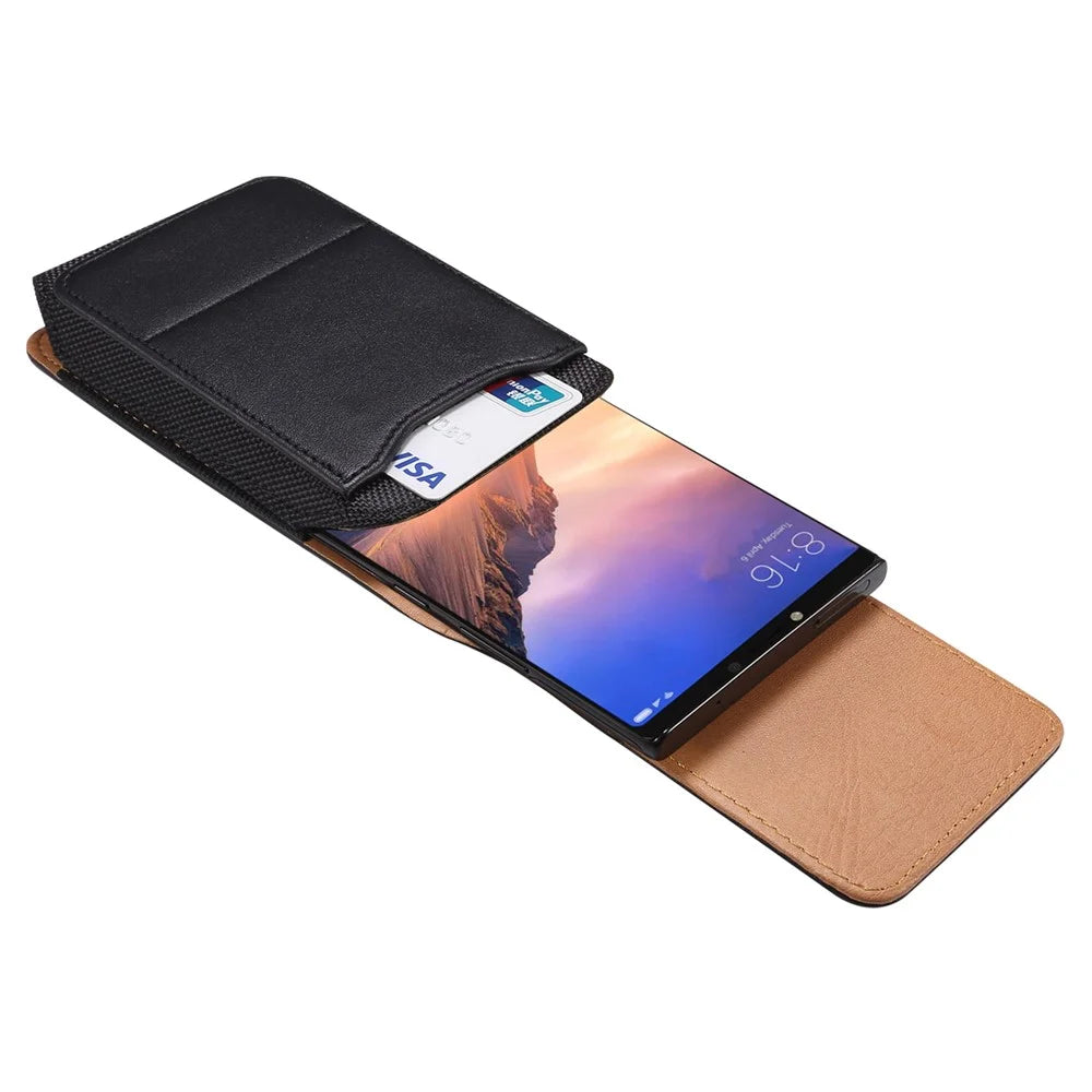 7.2 inch Phone Holster PU Leather Card Slot Waist Belt Phone Bag (Vertical Type) - Black - 2