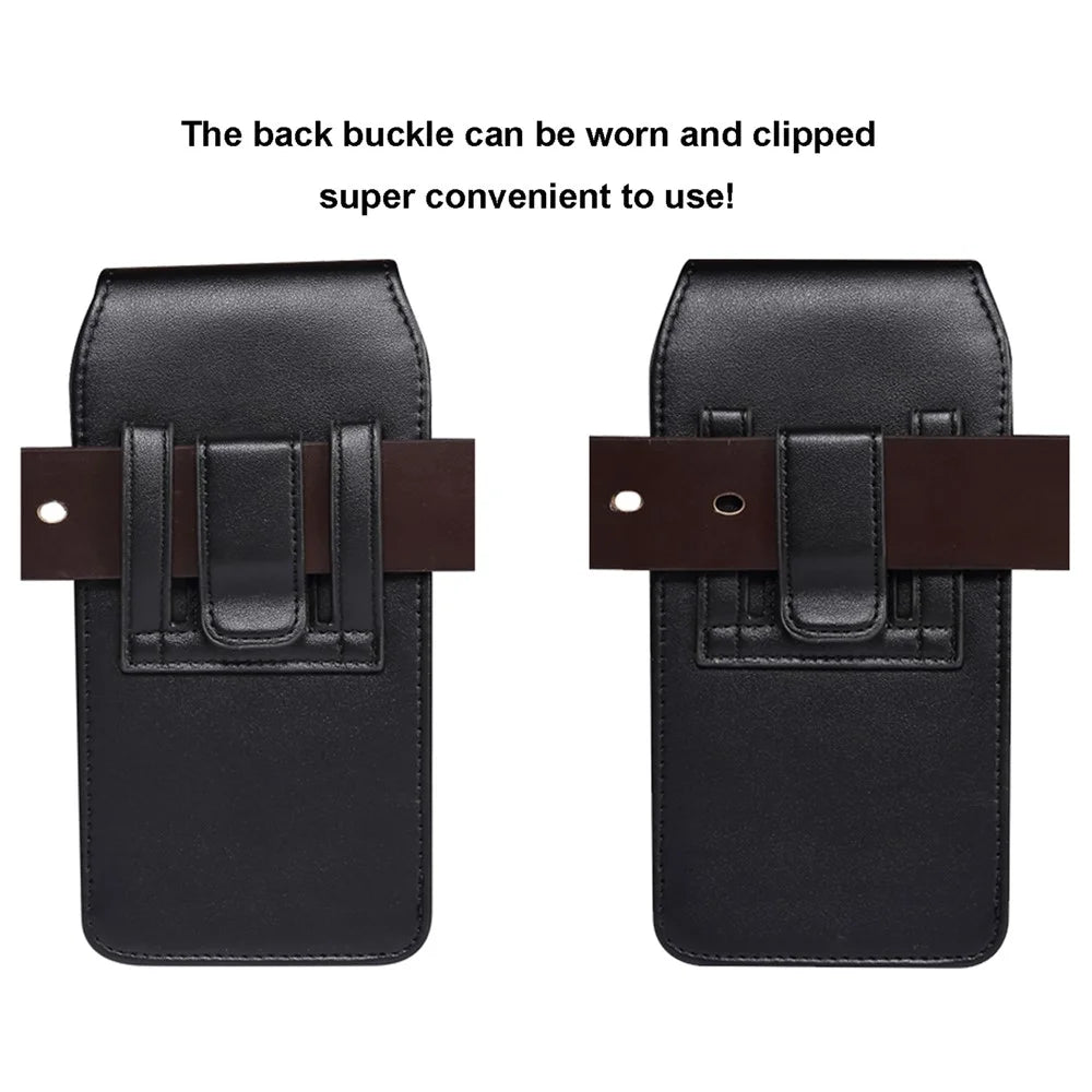 7.2 inch Phone Holster PU Leather Card Slot Waist Belt Phone Bag (Vertical Type) - Black - 4