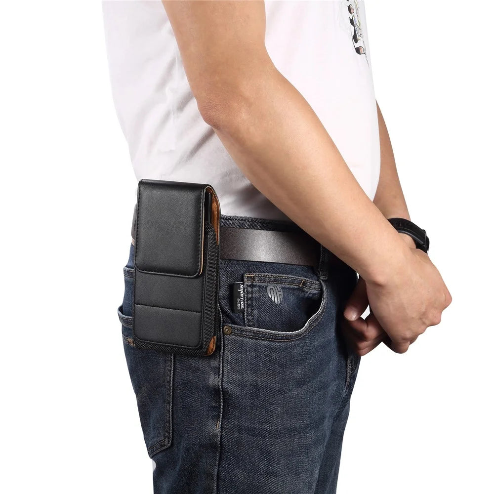 7.2 inch Phone Holster PU Leather Card Slot Waist Belt Phone Bag (Vertical Type) - Black - 6