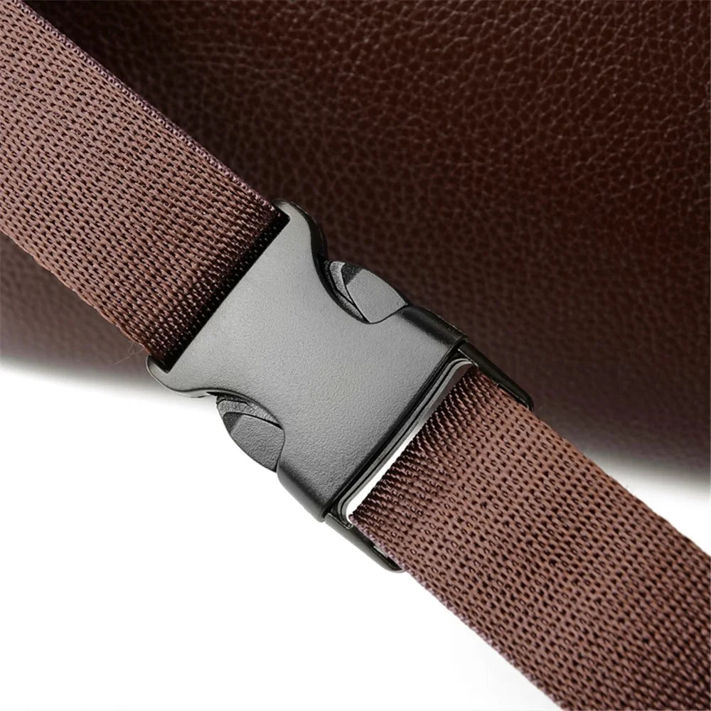 WEIXIER Men Litchi Skin Crossbody Chest Bag PU Leather Waist Fanny Pack with Headphone Hole - Brown - 4