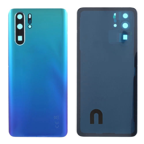 For Huawei P30 Pro Back Battery Housing Cover with Camera Ring Lens Cover Spare Part (without Logo) - Aurora Blue - 1