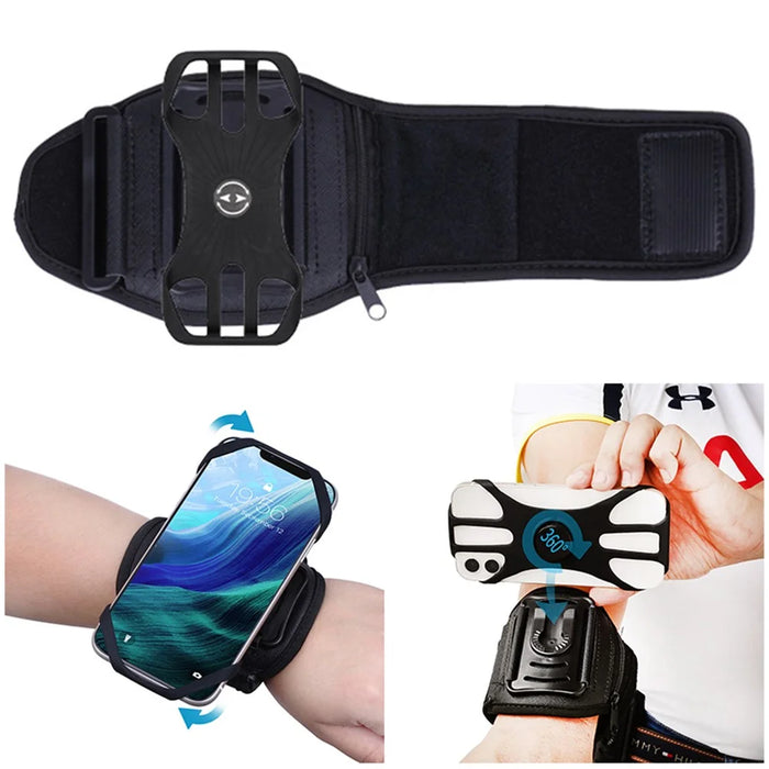 4.5"-7" Phones Armband Detachable Rotary Phone Holder Adjustable Wrist Bag for Outdoor Sports - Four Clamps/Black - 1