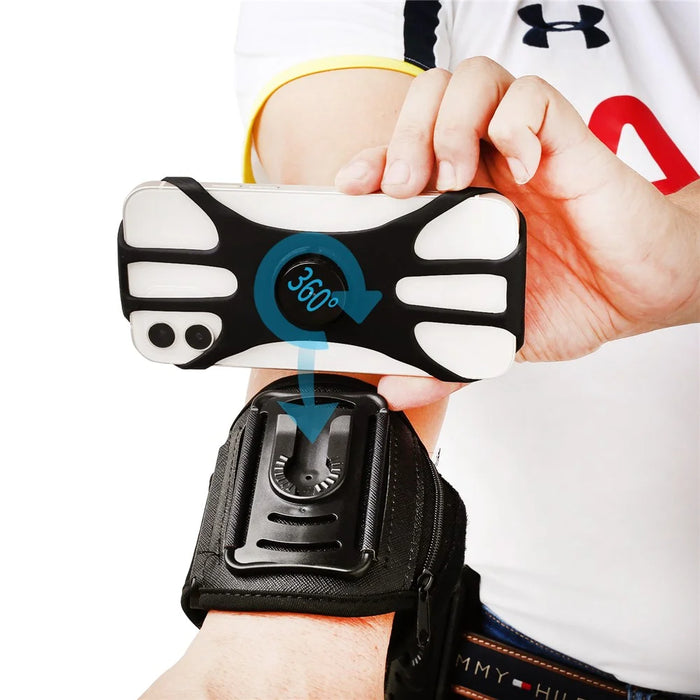 4.5"-7" Phones Armband Detachable Rotary Phone Holder Adjustable Wrist Bag for Outdoor Sports - Four Clamps/Black - 4
