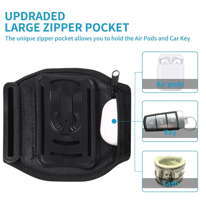 4.5"-7" Phones Armband Detachable Rotary Phone Holder Adjustable Wrist Bag for Outdoor Sports - Four Clamps/Black - 6