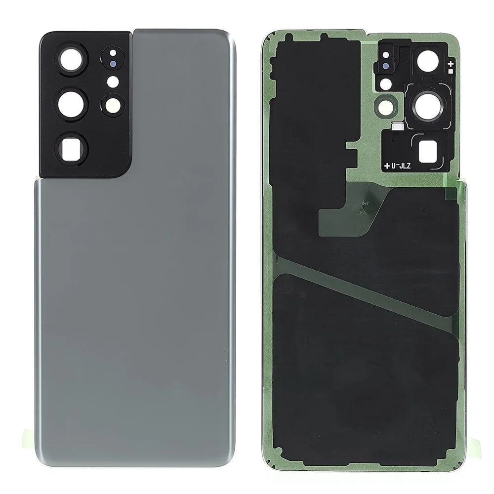 For Samsung Galaxy S21 Ultra 5G Housing Battery Door Back Cover Replacement Parts with Camera Ring Cover (without Logo) - Grey - 1