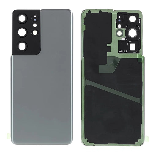 For Samsung Galaxy S21 Ultra 5G Housing Battery Door Back Cover Replacement Parts with Camera Ring Cover (without Logo) - Grey - 1