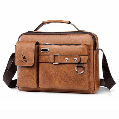 WEIXIER  D234 PU Leather Men's Messenger Bag Shoulder Bag Satchel Briefcase with Earphone Hole - Light Brown - 1