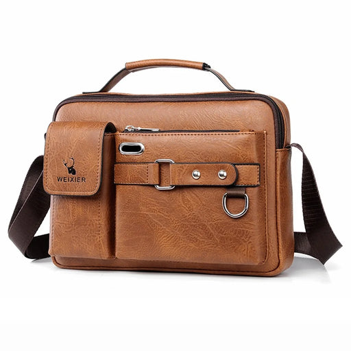 WEIXIER  D234 PU Leather Men's Messenger Bag Shoulder Bag Satchel Briefcase with Earphone Hole - Light Brown - 1