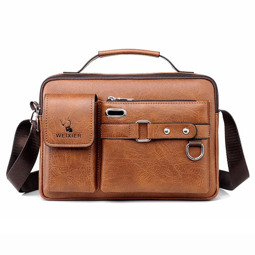WEIXIER  D234 PU Leather Men's Messenger Bag Shoulder Bag Satchel Briefcase with Earphone Hole - Light Brown - 2