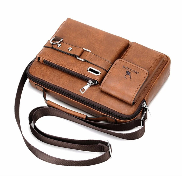 WEIXIER  D234 PU Leather Men's Messenger Bag Shoulder Bag Satchel Briefcase with Earphone Hole - Light Brown - 3