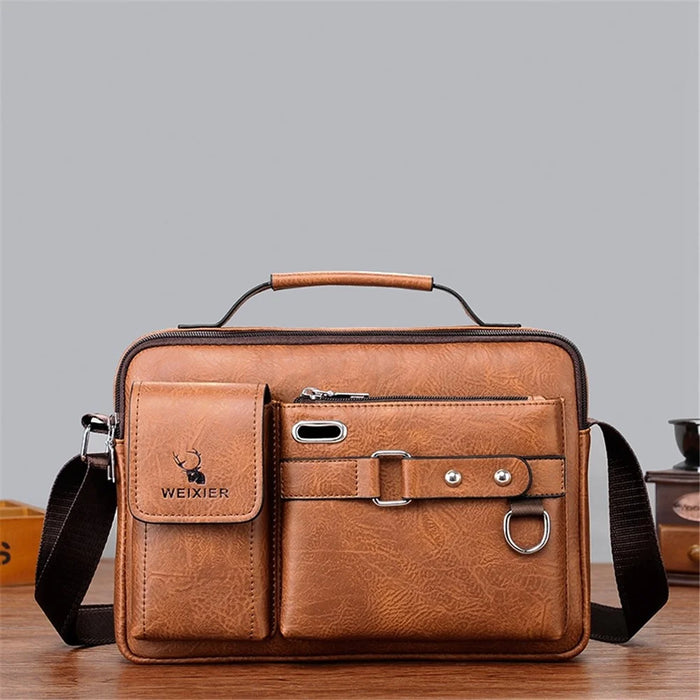 WEIXIER  D234 PU Leather Men's Messenger Bag Shoulder Bag Satchel Briefcase with Earphone Hole - Light Brown - 4