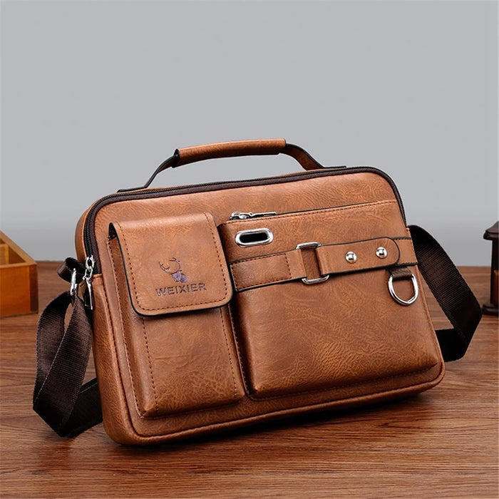 WEIXIER  D234 PU Leather Men's Messenger Bag Shoulder Bag Satchel Briefcase with Earphone Hole - Light Brown - 5