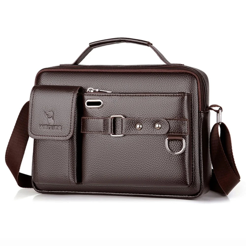 WEIXIER D235 Men's Messenger Bag Business PU Leather Crossbody Bag Fashionable Travel Bag Water-resistant Travel Accessories - Brown - 1
