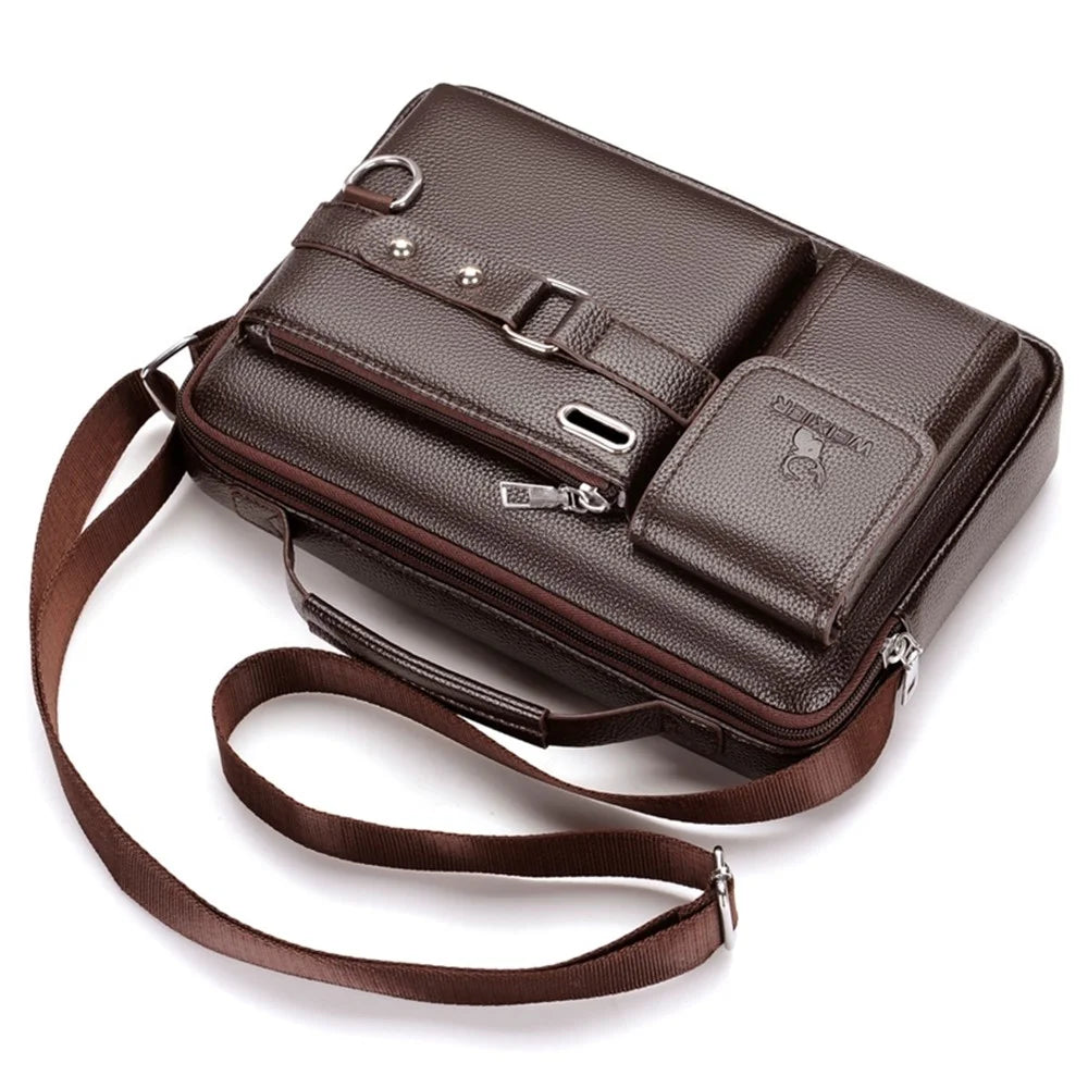 WEIXIER D235 Men's Messenger Bag Business PU Leather Crossbody Bag Fashionable Travel Bag Water-resistant Travel Accessories - Brown - 3