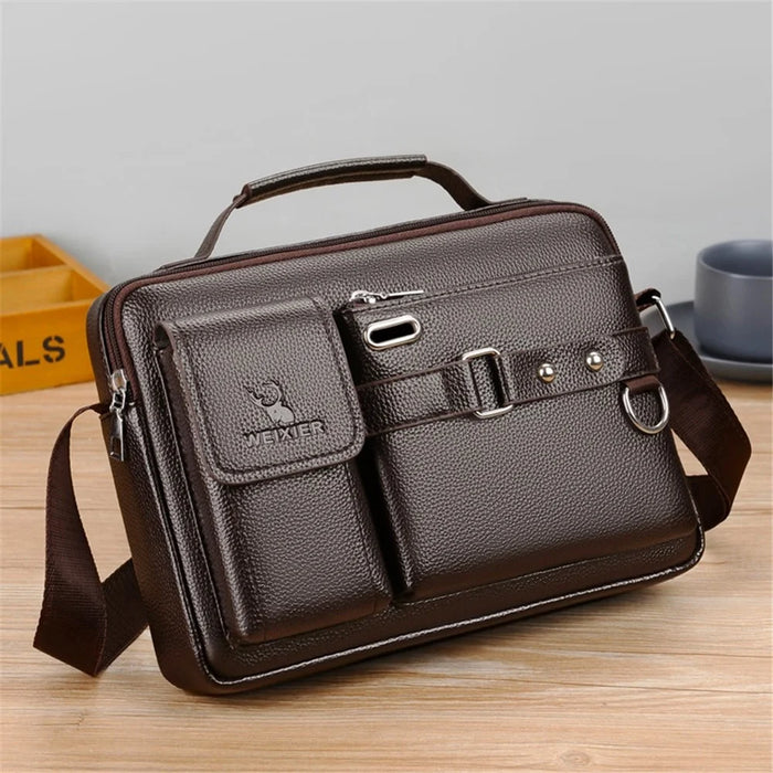 WEIXIER D235 Men's Messenger Bag Business PU Leather Crossbody Bag Fashionable Travel Bag Water-resistant Travel Accessories - Brown - 4