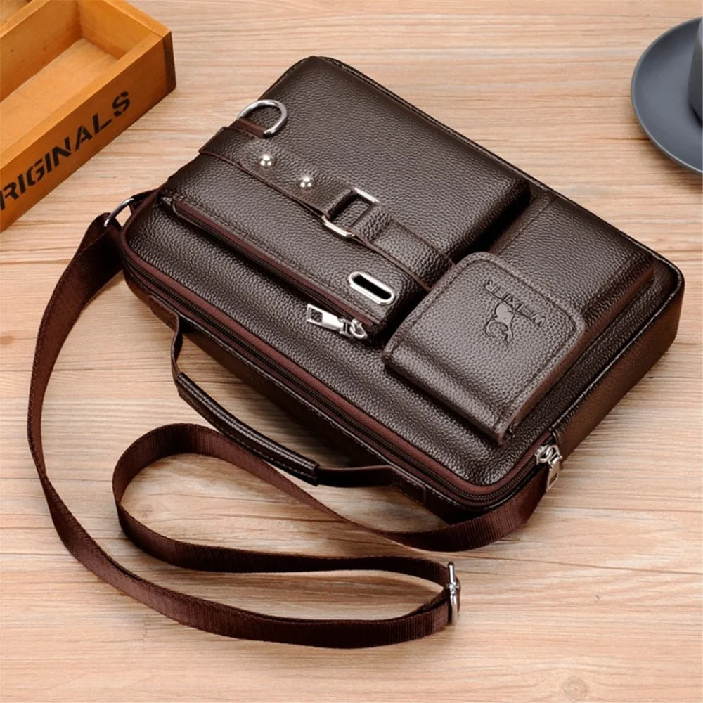 WEIXIER D235 Men's Messenger Bag Business PU Leather Crossbody Bag Fashionable Travel Bag Water-resistant Travel Accessories - Brown - 5