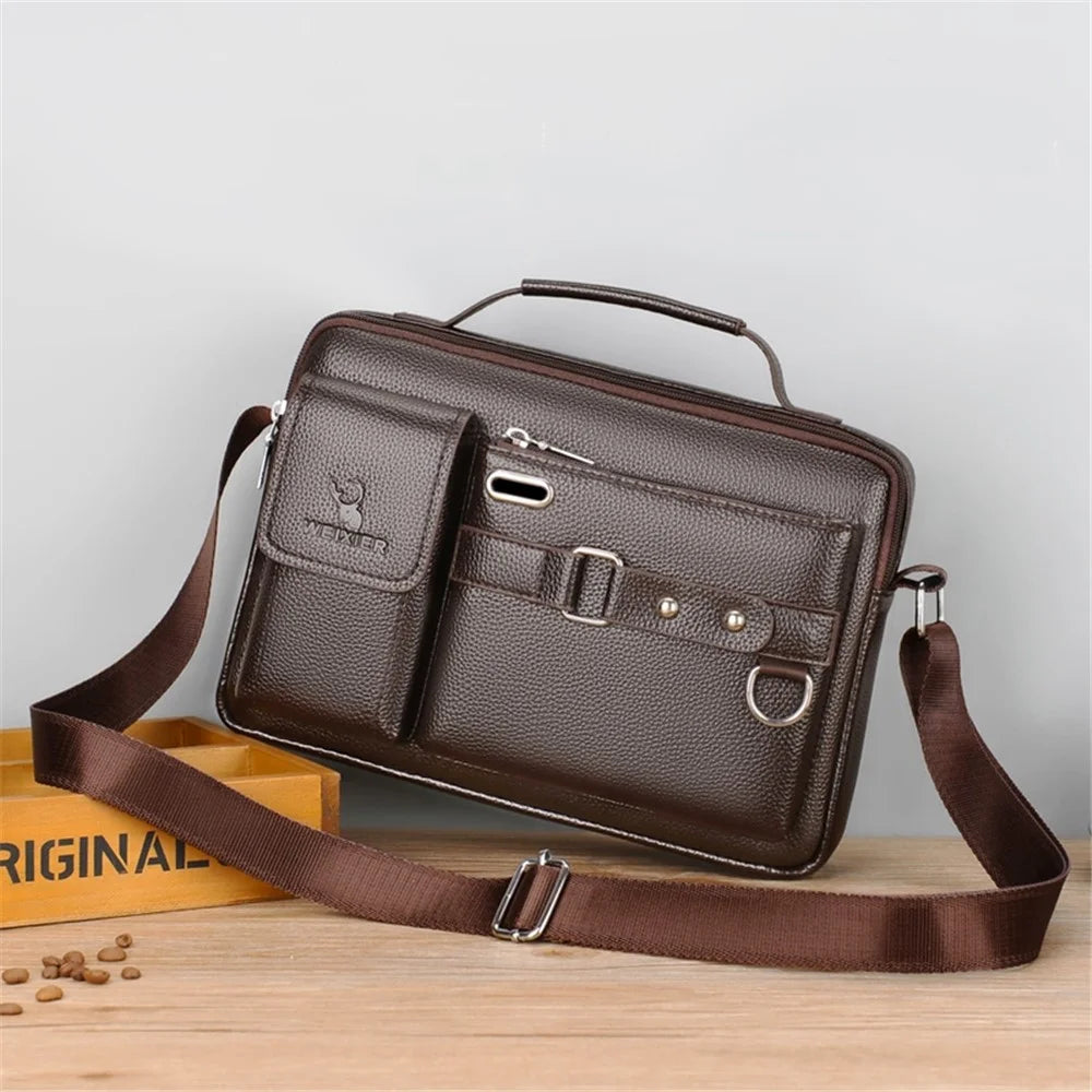 WEIXIER D235 Men's Messenger Bag Business PU Leather Crossbody Bag Fashionable Travel Bag Water-resistant Travel Accessories - Brown - 6