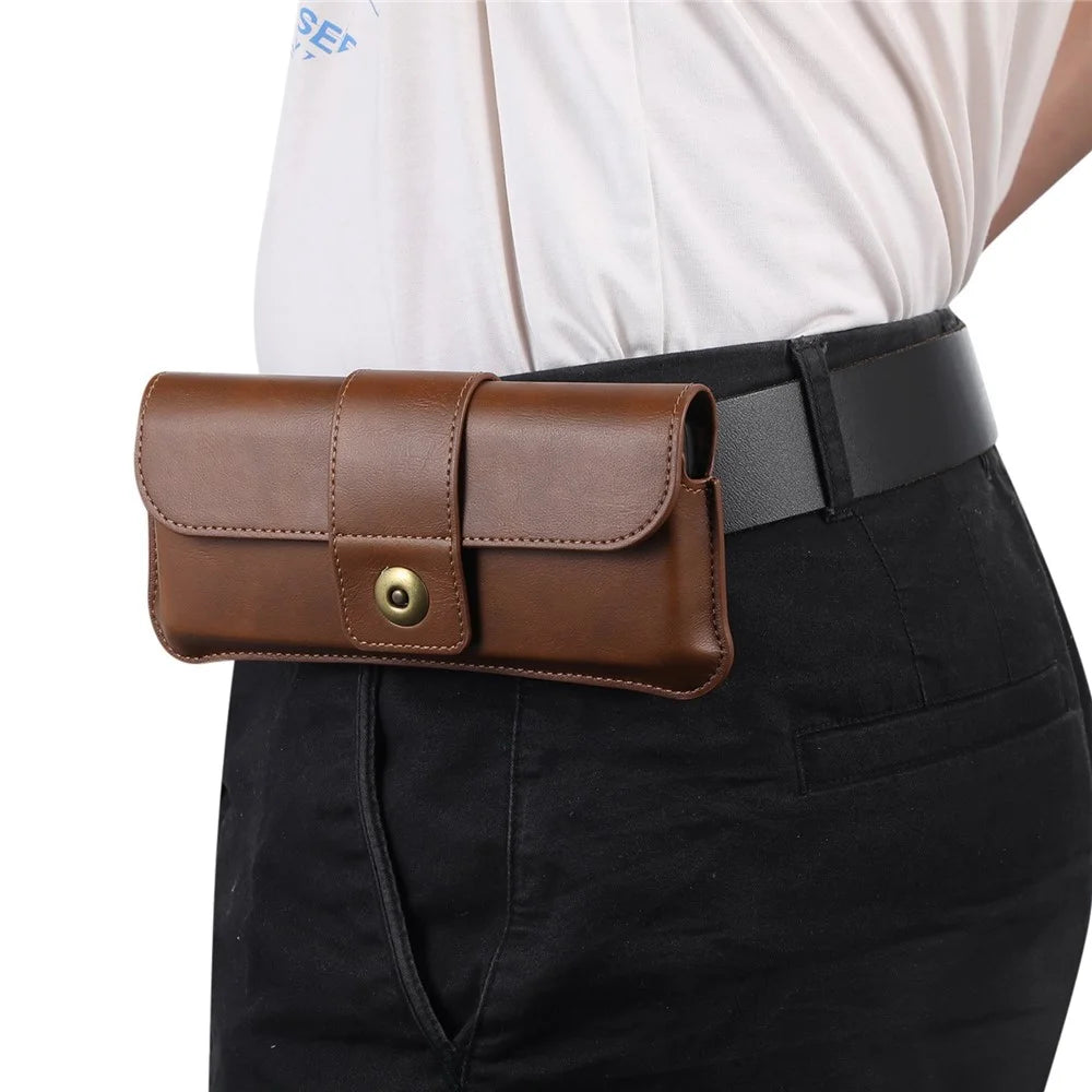 For Samsung Galaxy Z Fold3 5G Crazy Horse Texture PU Leather Waist Phone Case Horizontal Belt Loop Phone Bag - Dark Brown - 5
