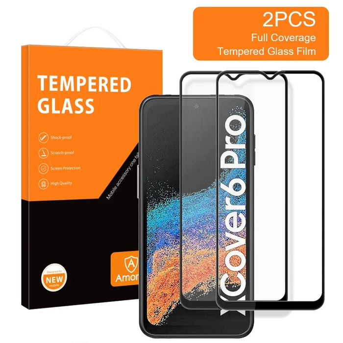 AMORUS 2Pcs / Pack for Samsung Galaxy Xcover6 Pro 5G Tempered Glass Secondary Strengthening Silk Printing Full Glue Full Screen Protector - Black - 2